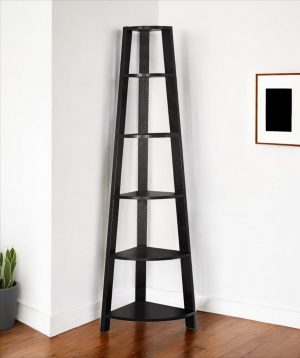 71" Espresso Wood Five Tier Corner Bookcase