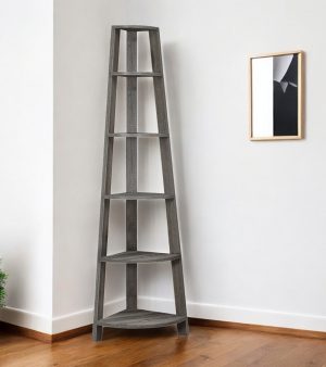71" Taupe Wood Five Tier Corner Bookcase