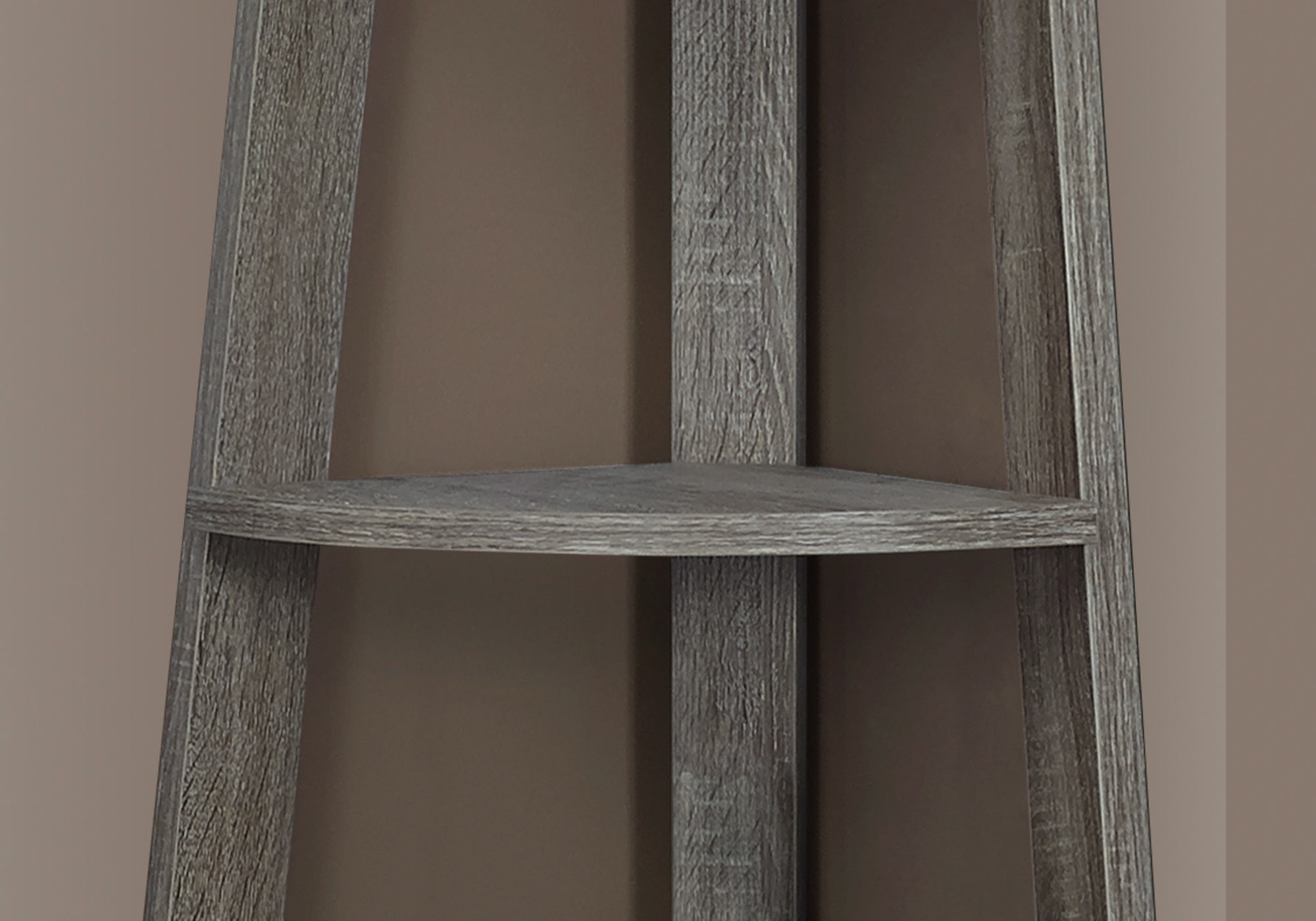 71" Taupe Wood Five Tier Corner Bookcase - Image 10