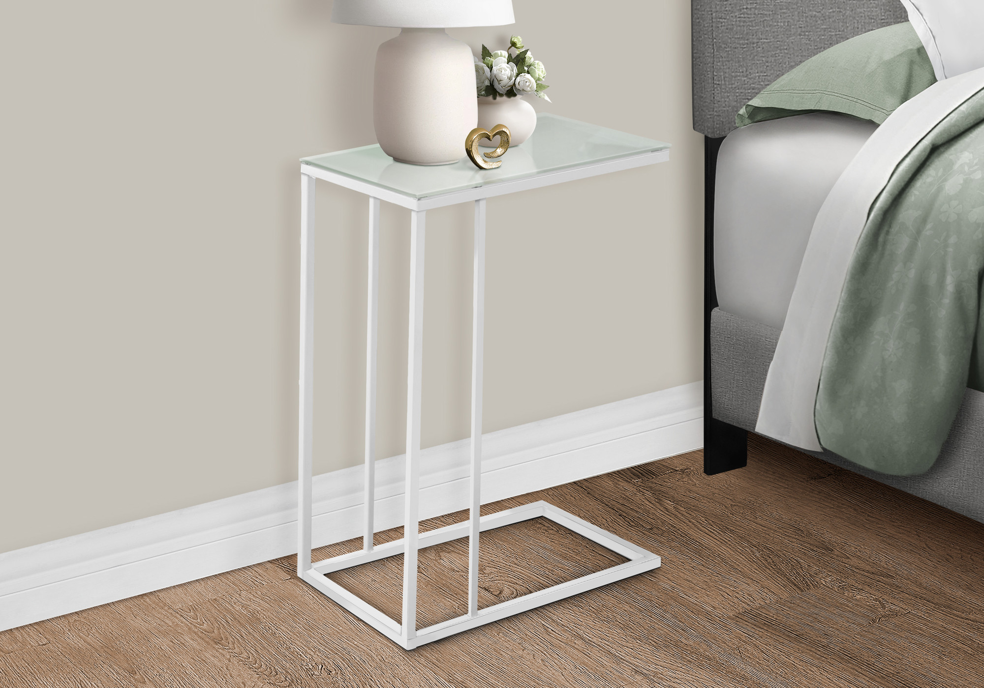 18.25" X 10.25" X 24" White Metal Tempered Glass Accent Table - Image 4