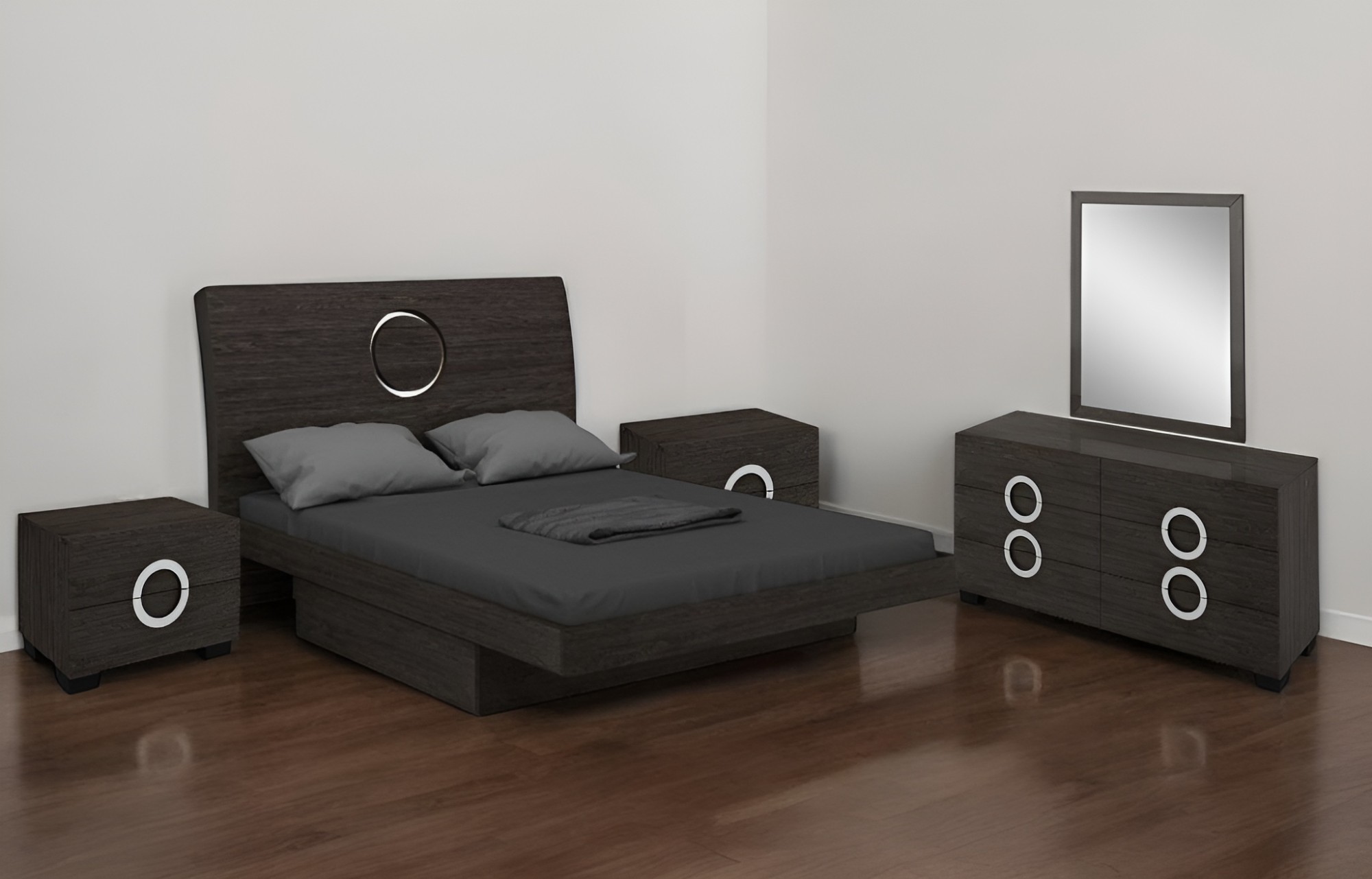 Four Piece Gray Solid Wood Bedroom Set With Mirror - Image 2