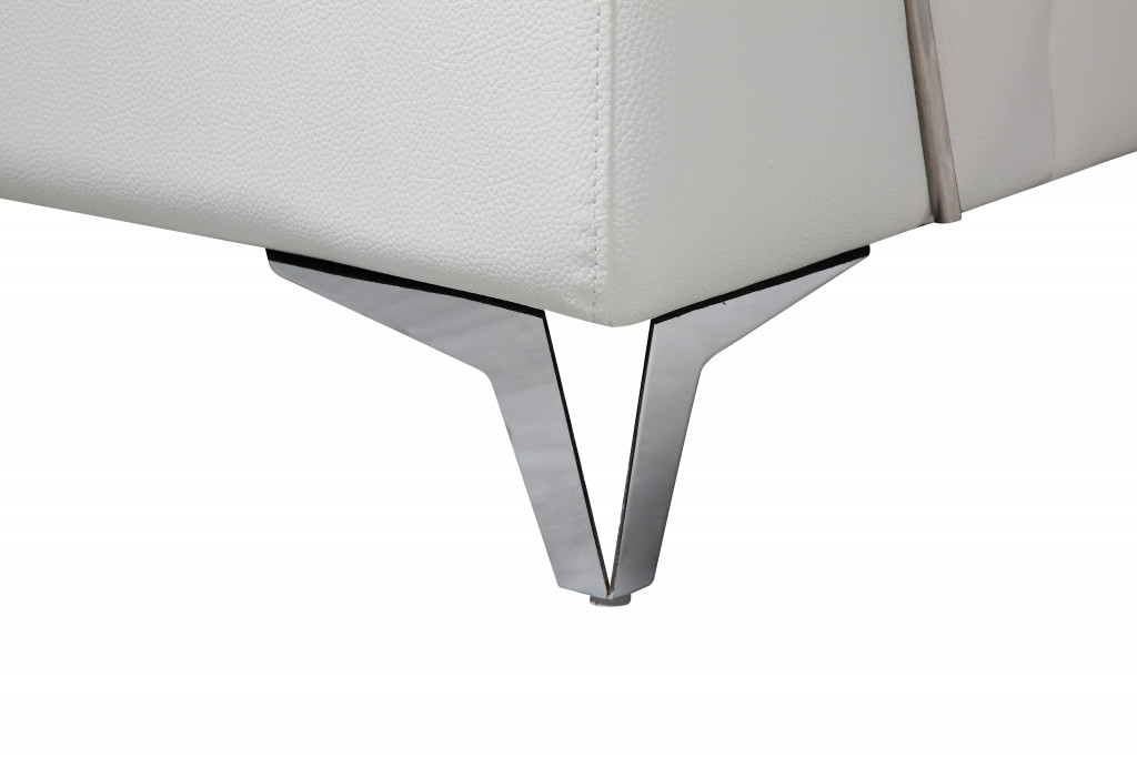 White Italian Leather L Shaped Two Piece Sofa and Chaise Sectional - Image 5