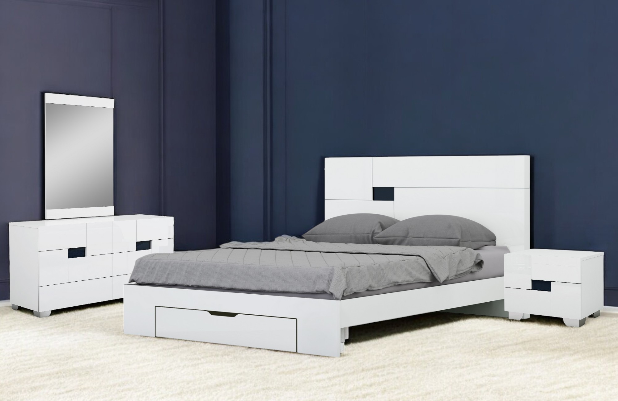 Four Piece White Solid Wood Bedroom Set With Mirror - Image 2