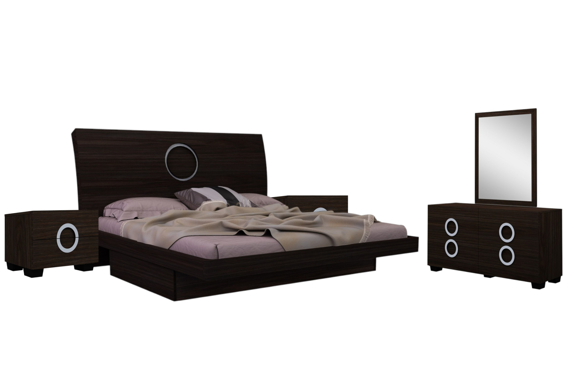 Four Piece Wood Brown Solid Wood Bedroom Set With Mirror - Image 5
