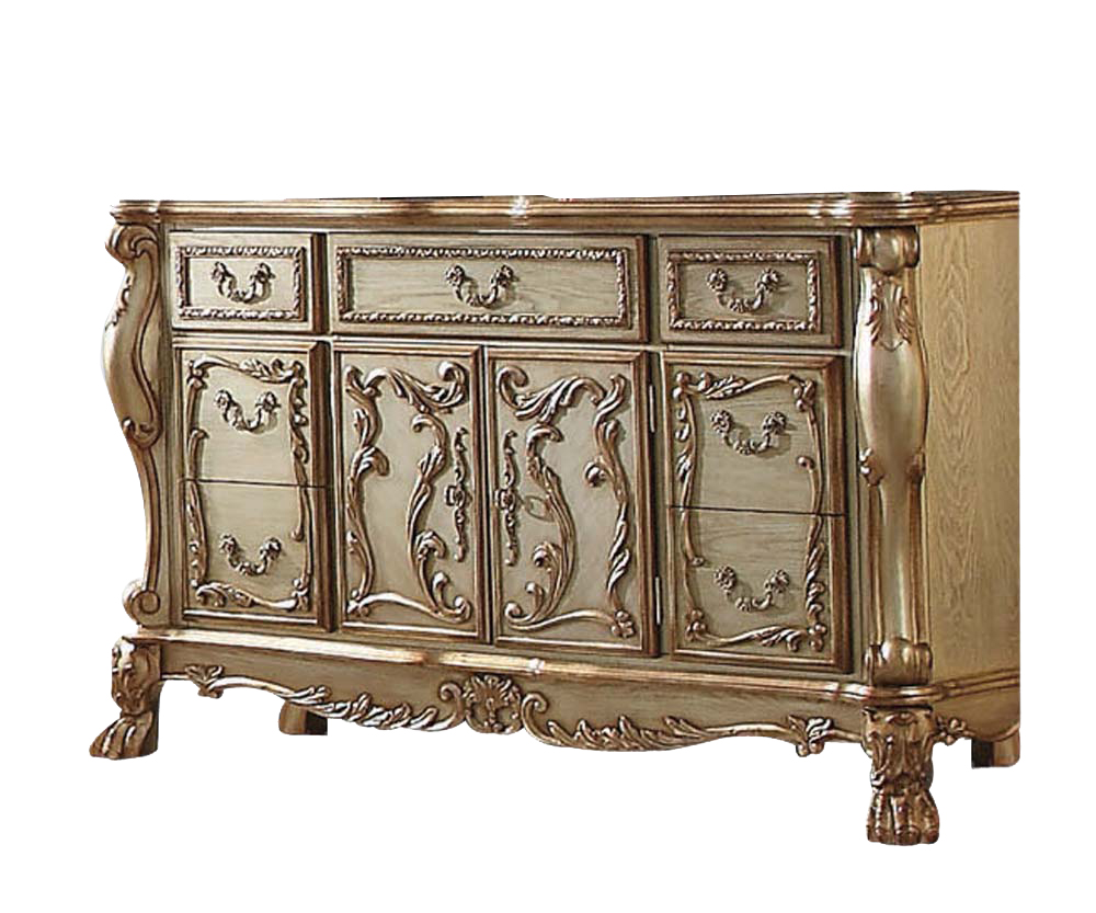 66" Gold Solid Wood Carved Scrollwork Seven Drawer Sideboard with Two Doors - Image 2