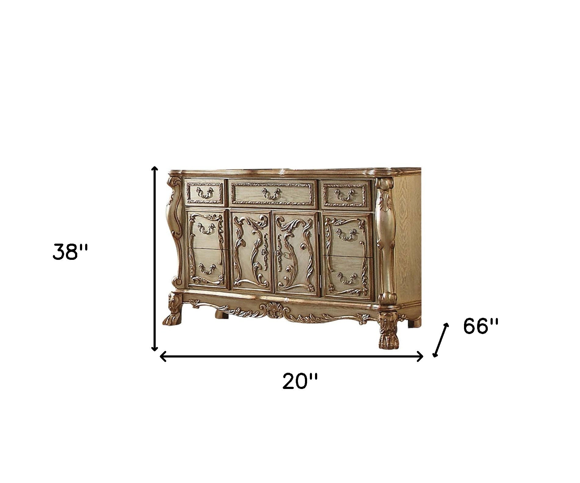 66" Gold Solid Wood Carved Scrollwork Seven Drawer Sideboard with Two Doors - Image 6