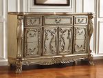 66" Gold Solid Wood Carved Scrollwork Seven Drawer Sideboard with Two Doors