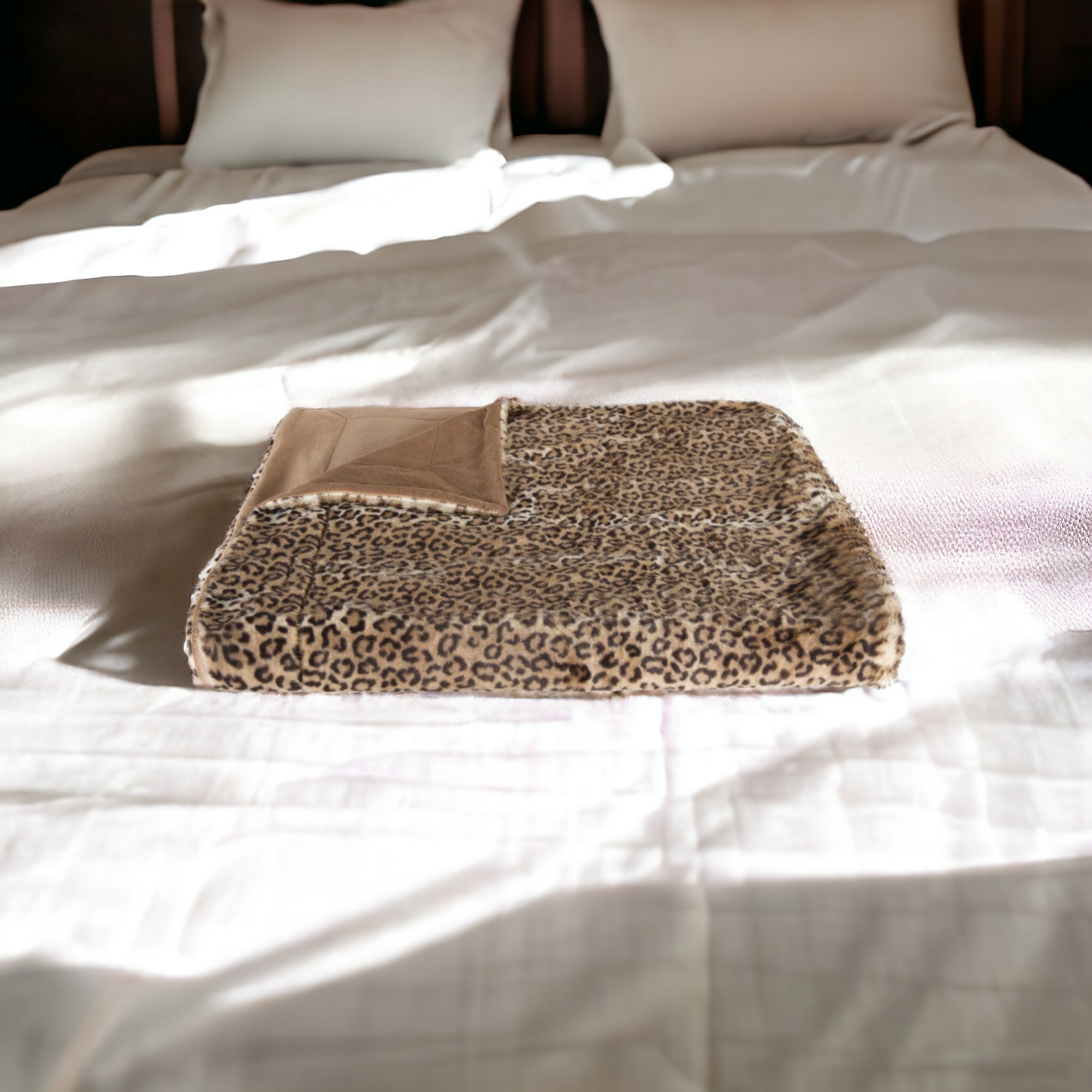 50" X 70" Brown and Black Faux Fur Leopard Plush Throw Blanket - Image 2