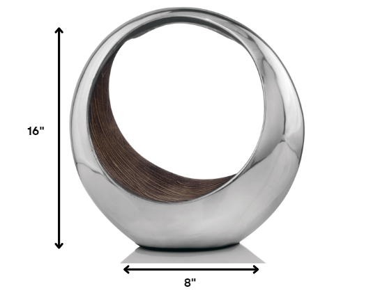 16" Silver and Brown Buffed Aluminum Tabletop Sculpture - Image 9