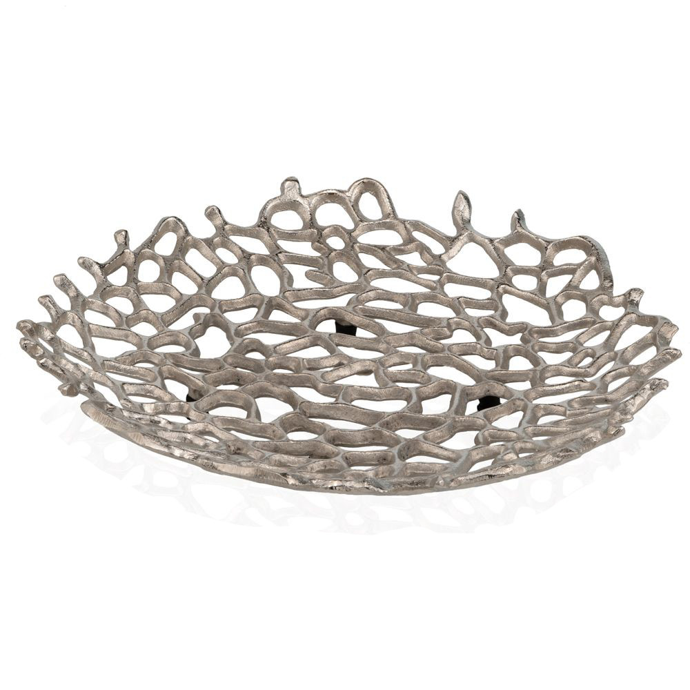 15" Silver Aluminum Coral Decorative Bowl - Image 2