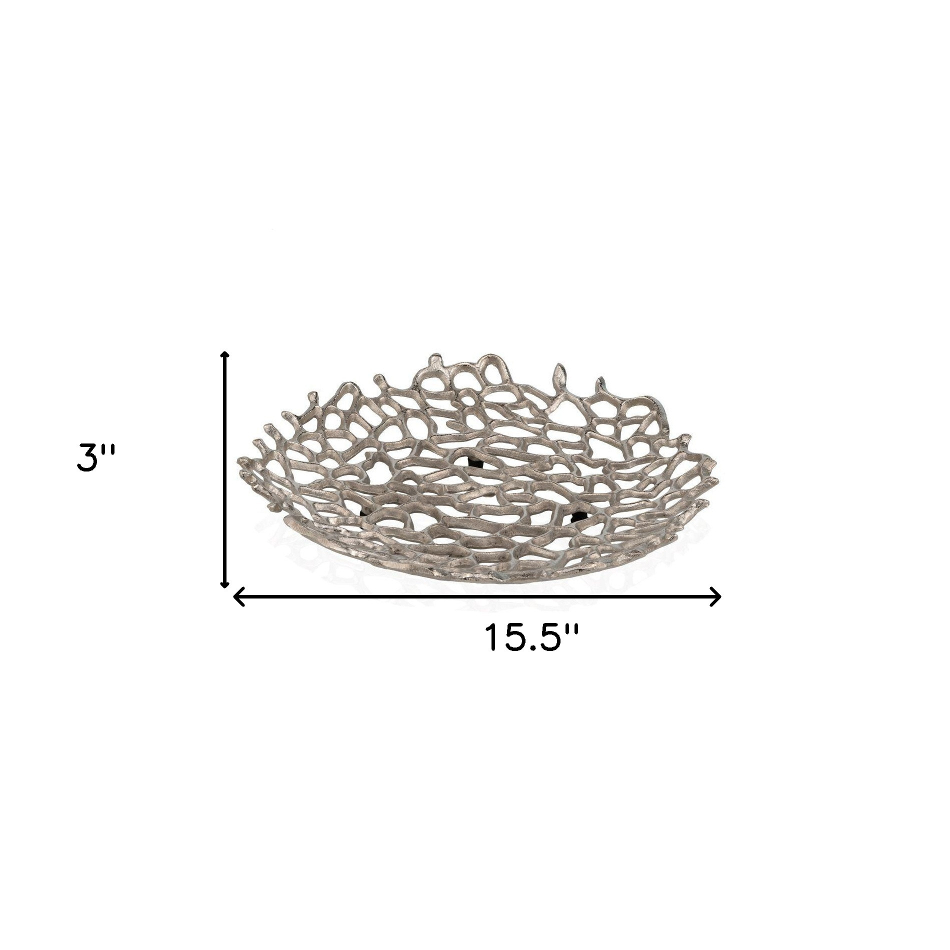 15" Silver Aluminum Coral Decorative Bowl - Image 6