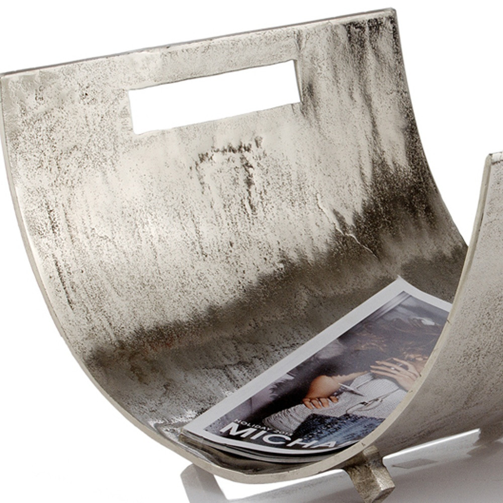 17" Brushed Silver Modern Magazine Basket - Image 5