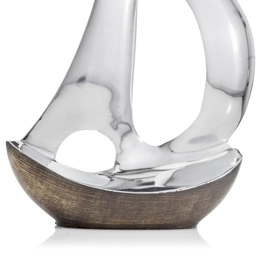 12" Brown and Silver Buffed Aluminum Sailboat Tabletop Sculpture - Image 4