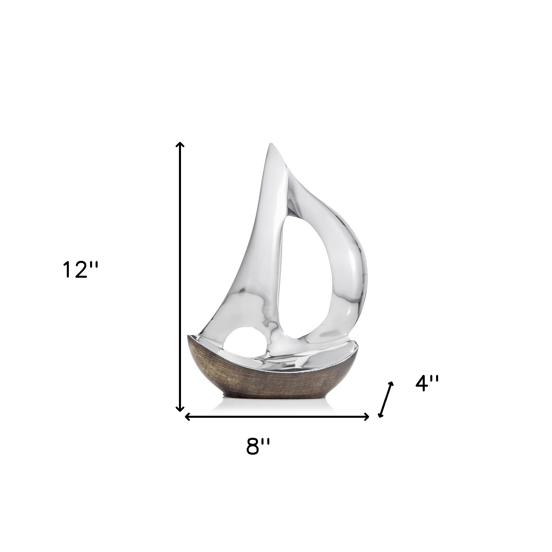 12" Brown and Silver Buffed Aluminum Sailboat Tabletop Sculpture - Image 8