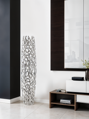 47" Aluminum Silver Twigs Cylinder Floor Vase
