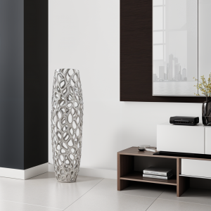 32" Aluminum Silver Twigs Cylinder Floor Vase