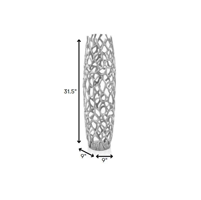 32" Aluminum Silver Twigs Cylinder Floor Vase - Image 4