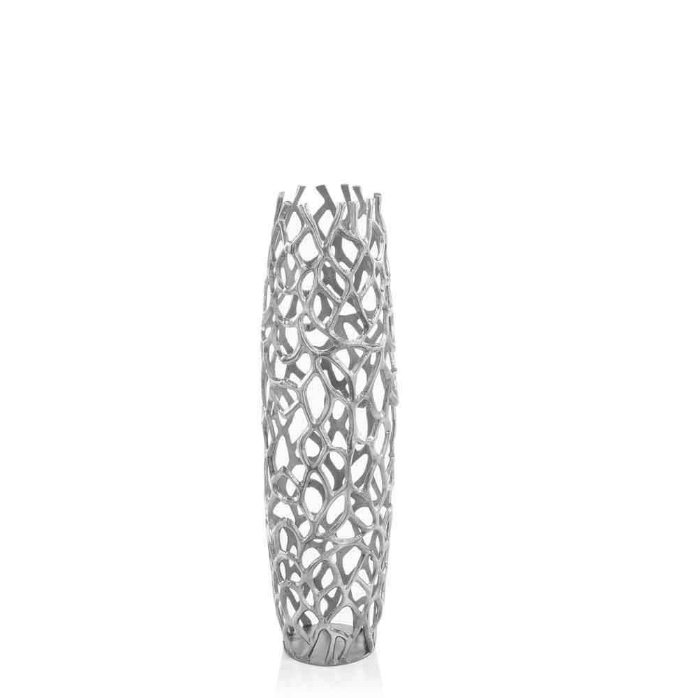 32" Aluminum Silver Twigs Cylinder Floor Vase - Image 3