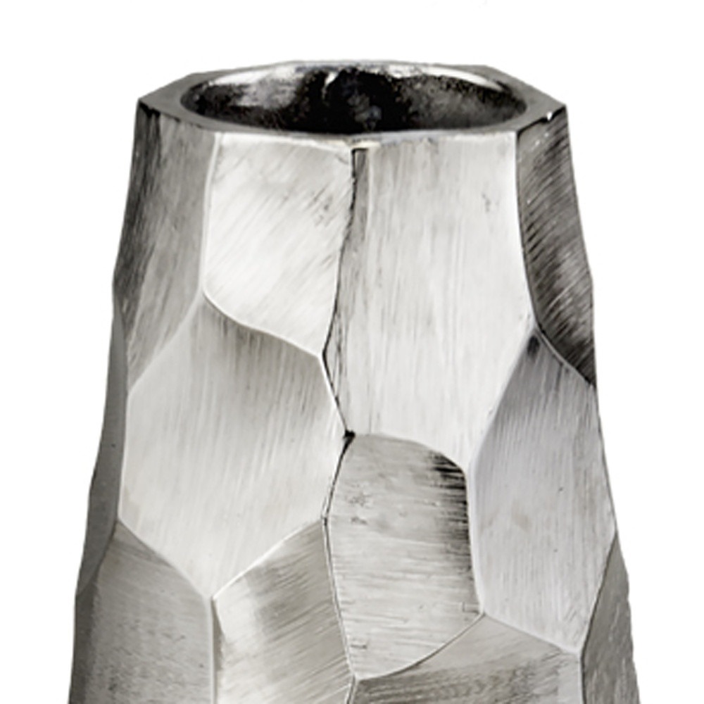 14" Aluminum Silver Faceted Geometric Cylinder Table Vase - Image 4