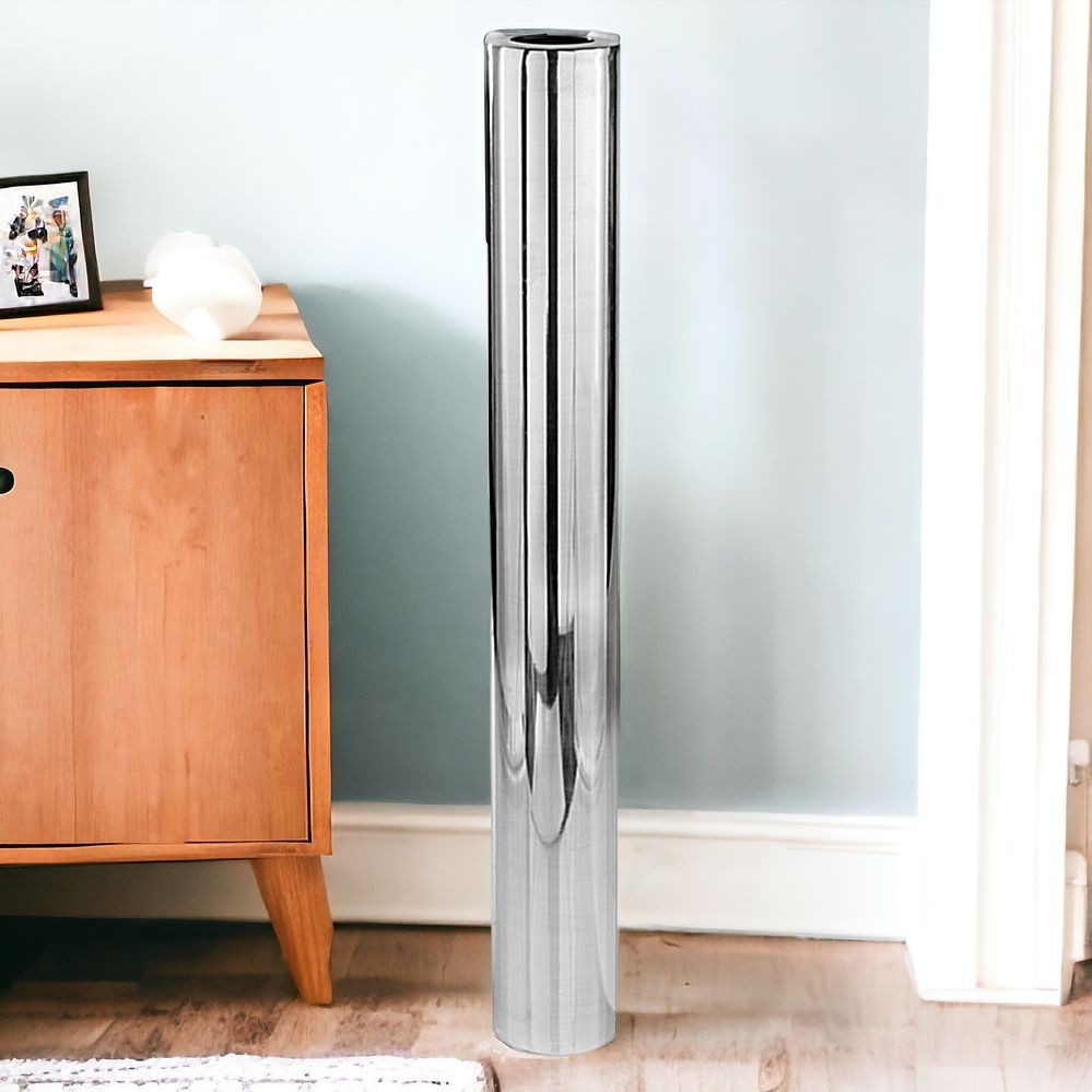 56" Silver Aluminum Cylinder Table Vase - Image 2