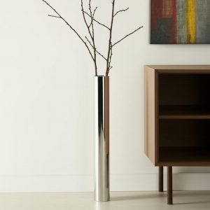 48" Silver Cylinder Aluminum Floor Vase