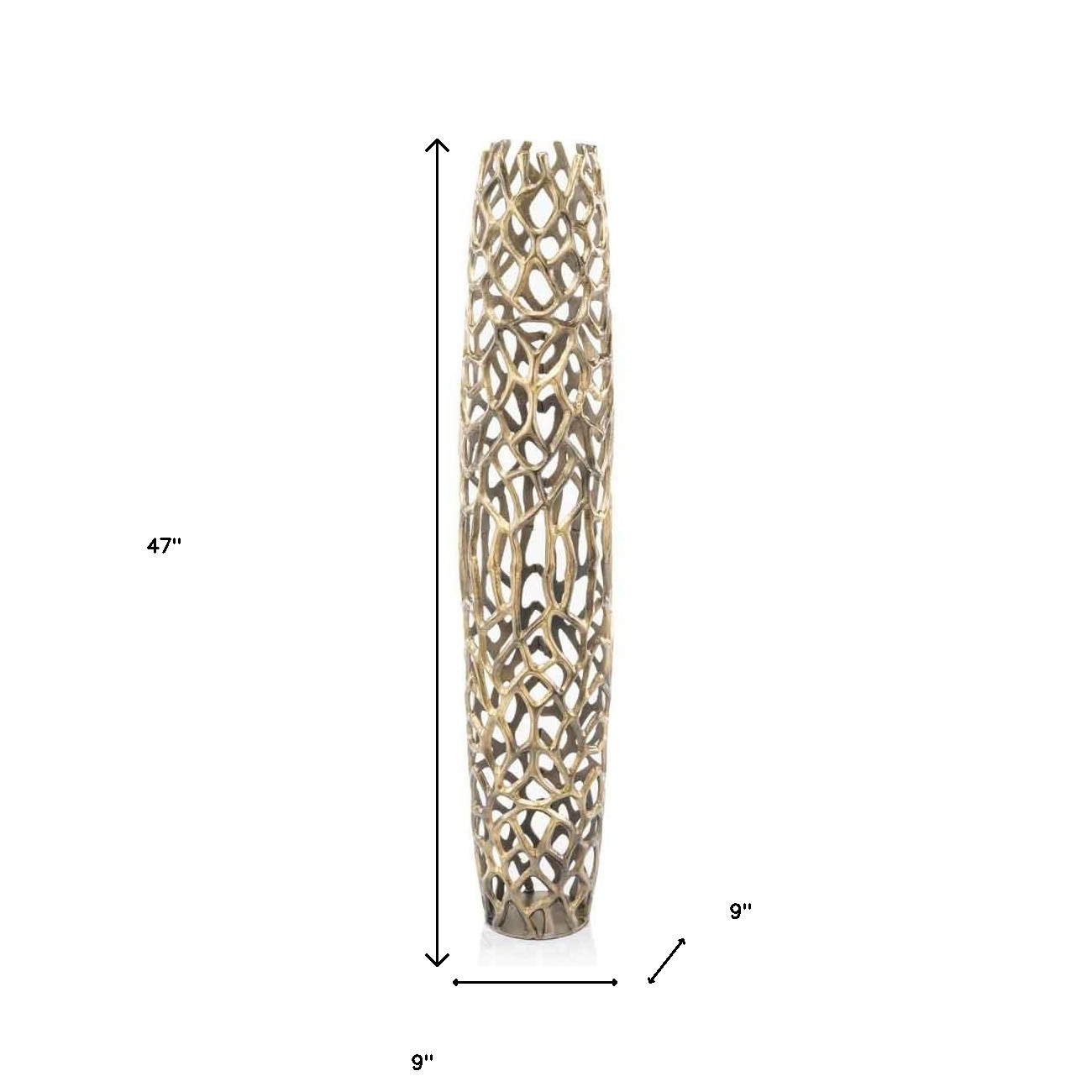 47" Aluminum Gold Twigs Cylinder Floor Vase - Image 5