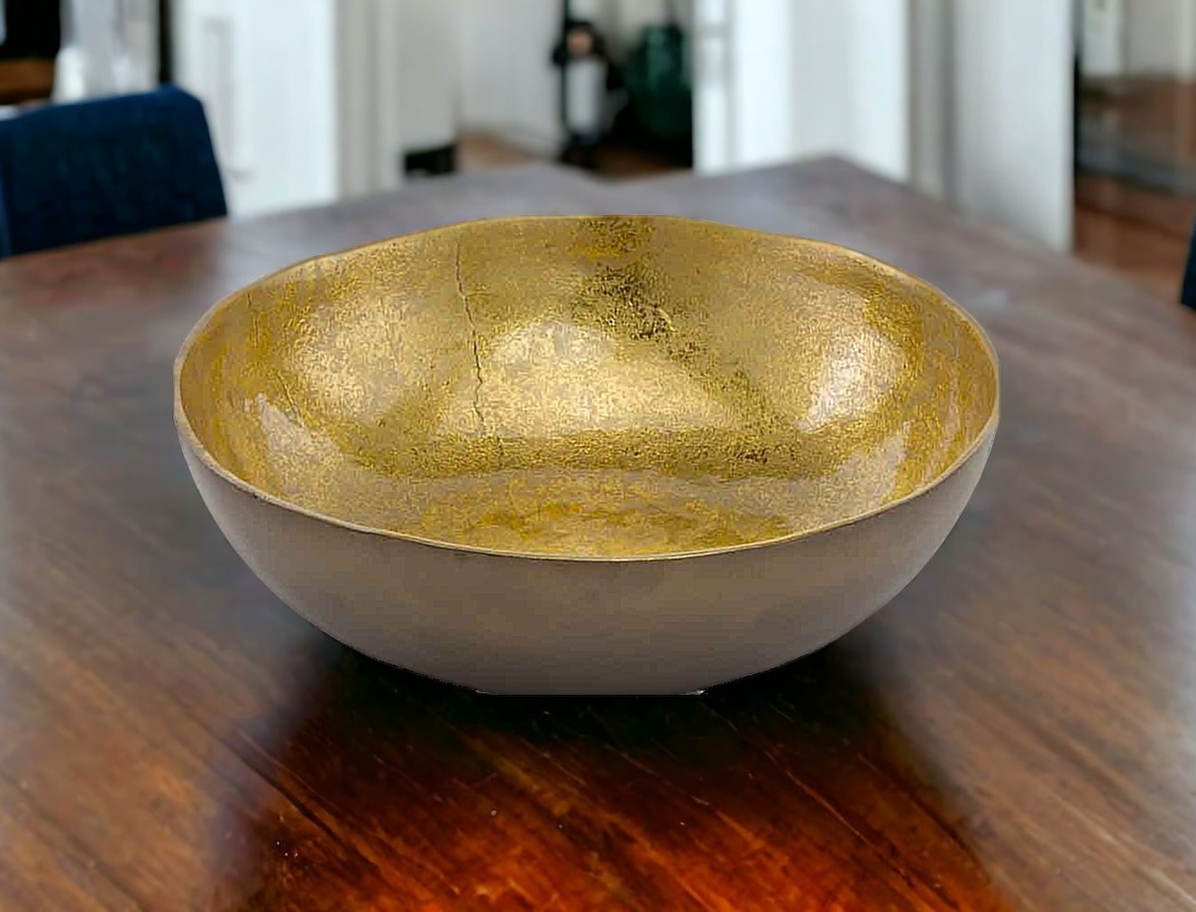 17" Gold and Bronze Aluminum Round Centerpiece Bowl - Image 2
