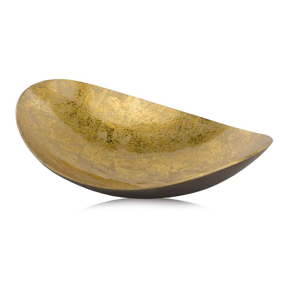 11" Gold and Bronze Aluminum Oval Centerpiece Bowl - Image 2