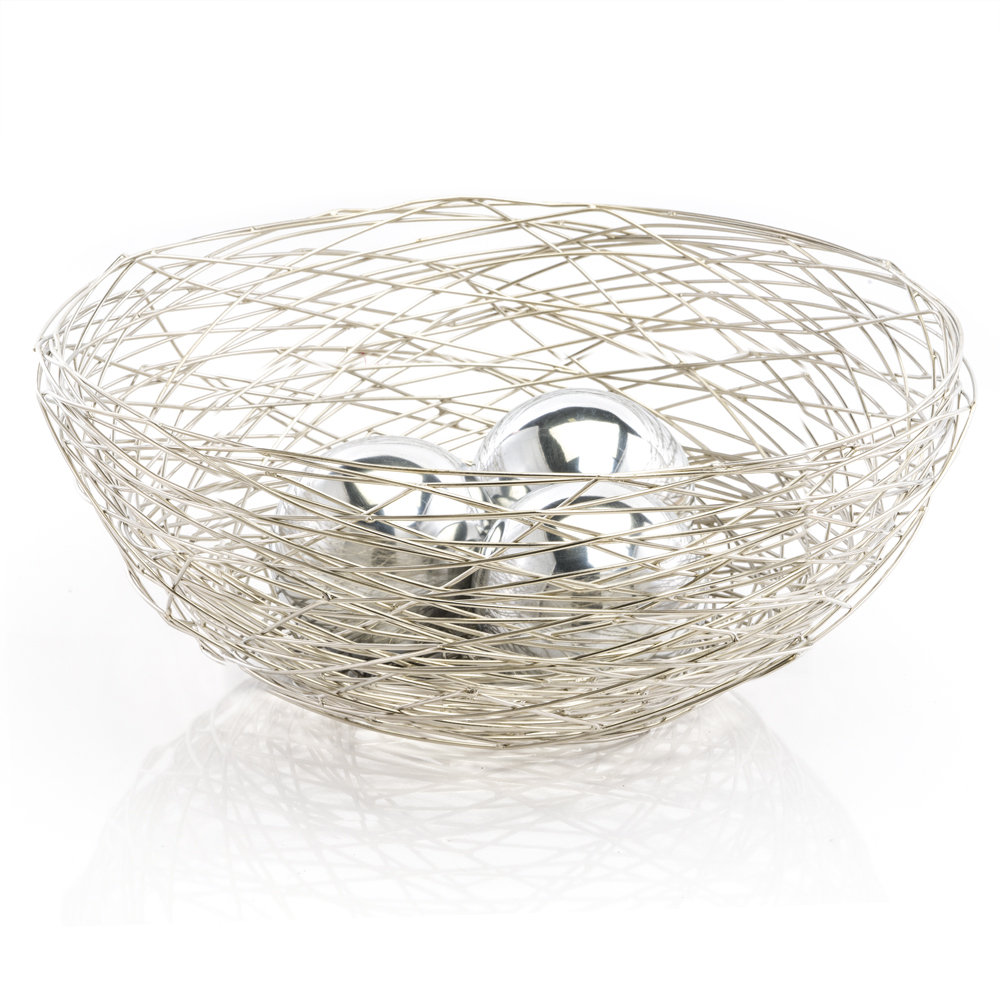 12" Silver Aluminum Abstract Wire Round Centerpiece Bowl - Image 3