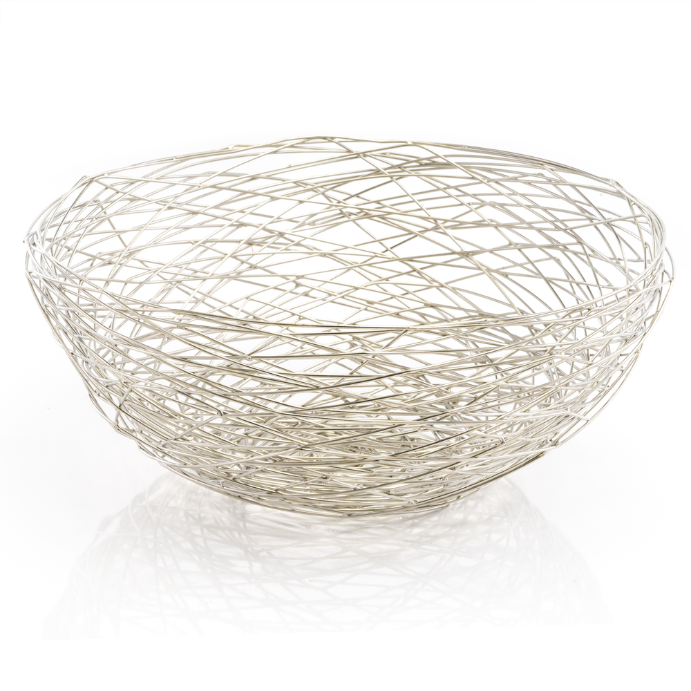12" Silver Aluminum Abstract Wire Round Centerpiece Bowl - Image 2