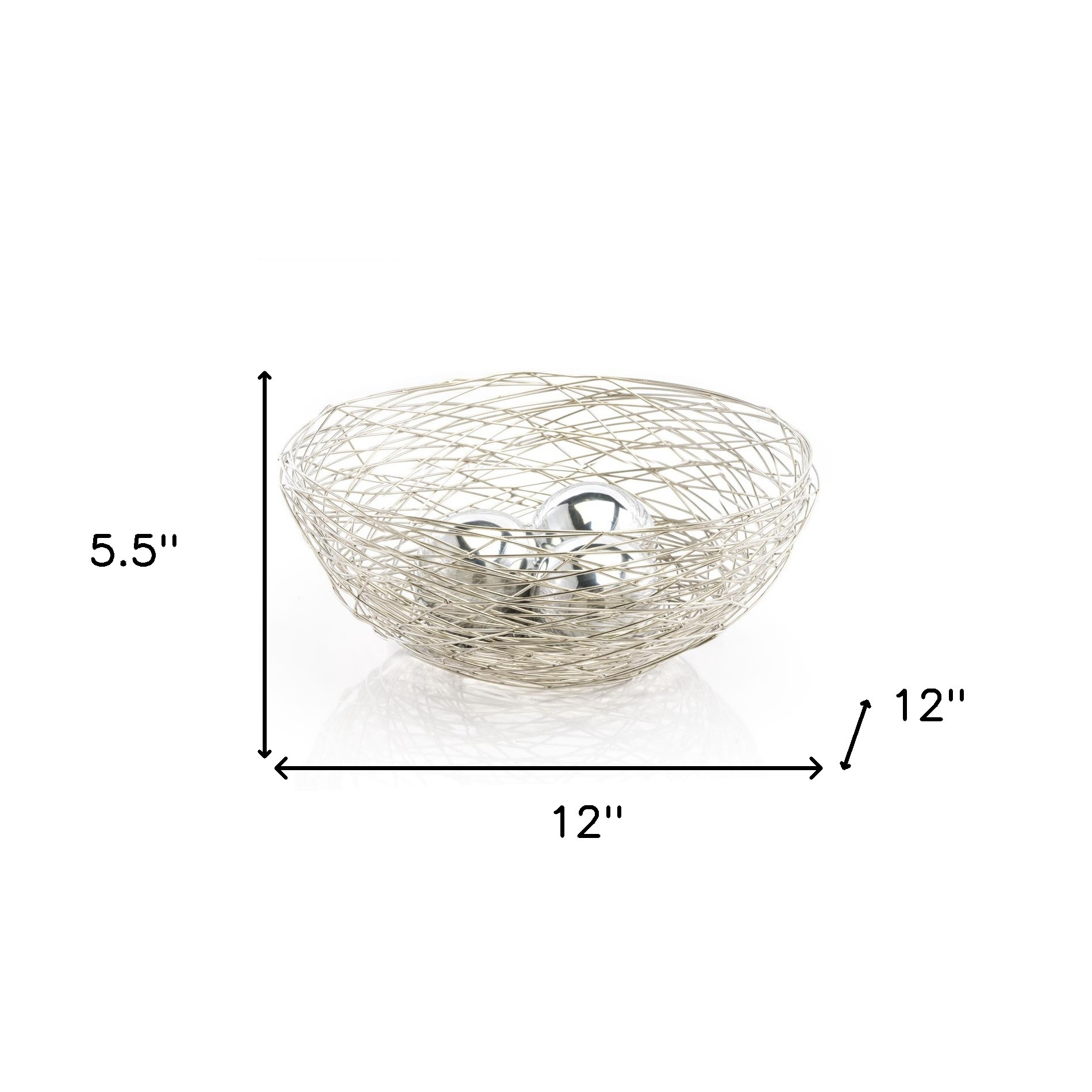 12" Silver Aluminum Abstract Wire Round Centerpiece Bowl - Image 5