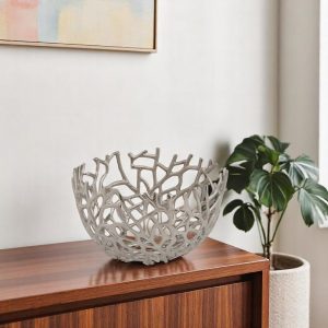 Round Silver Twigs Centerpiece Bowl
