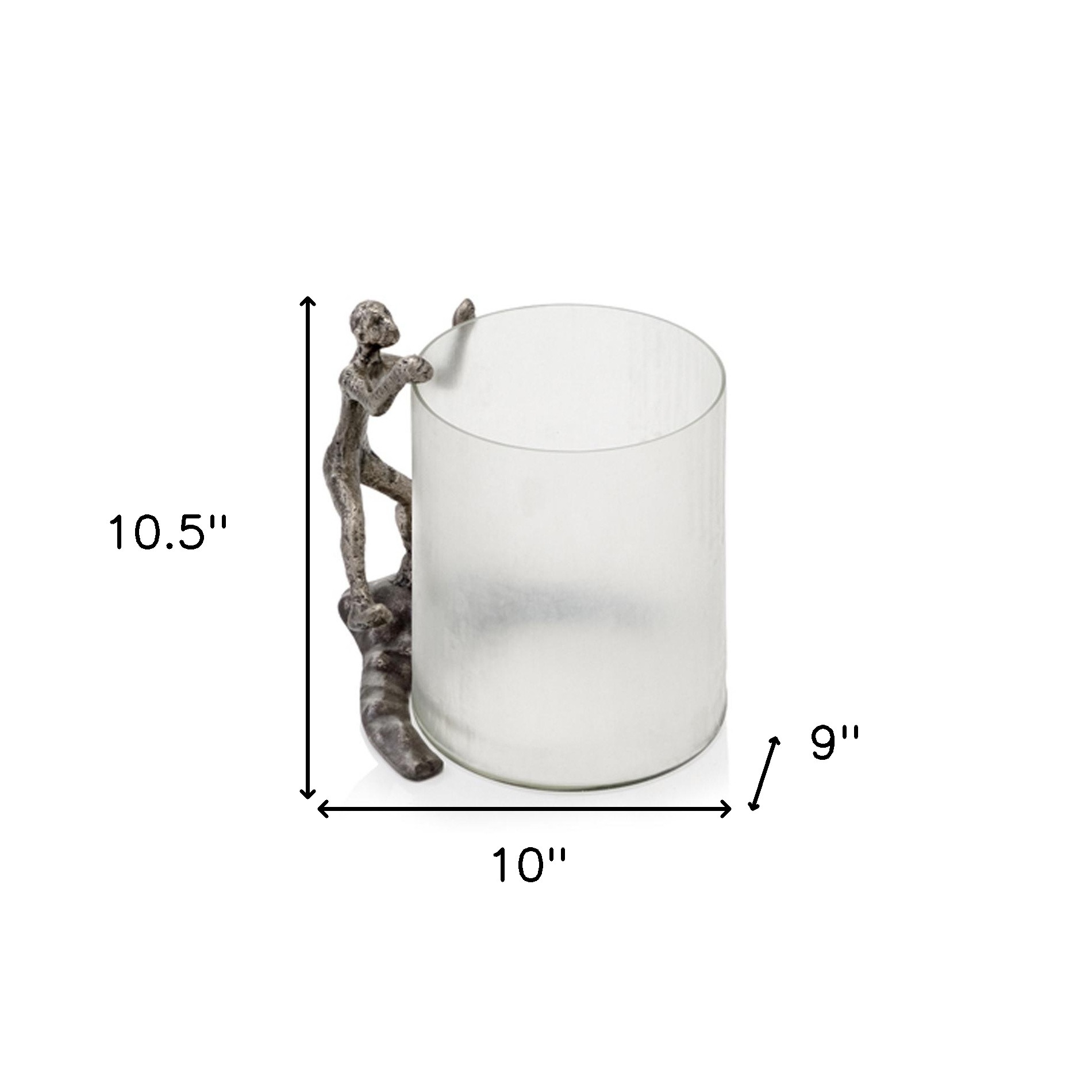 10" Silver And Glass Climbing Man Hurricane Candle Holder - Image 8