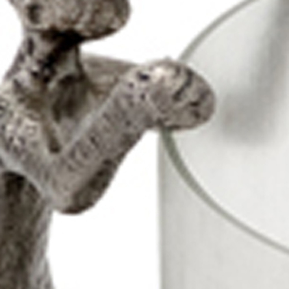 10" Silver And Glass Climbing Man Hurricane Candle Holder - Image 6