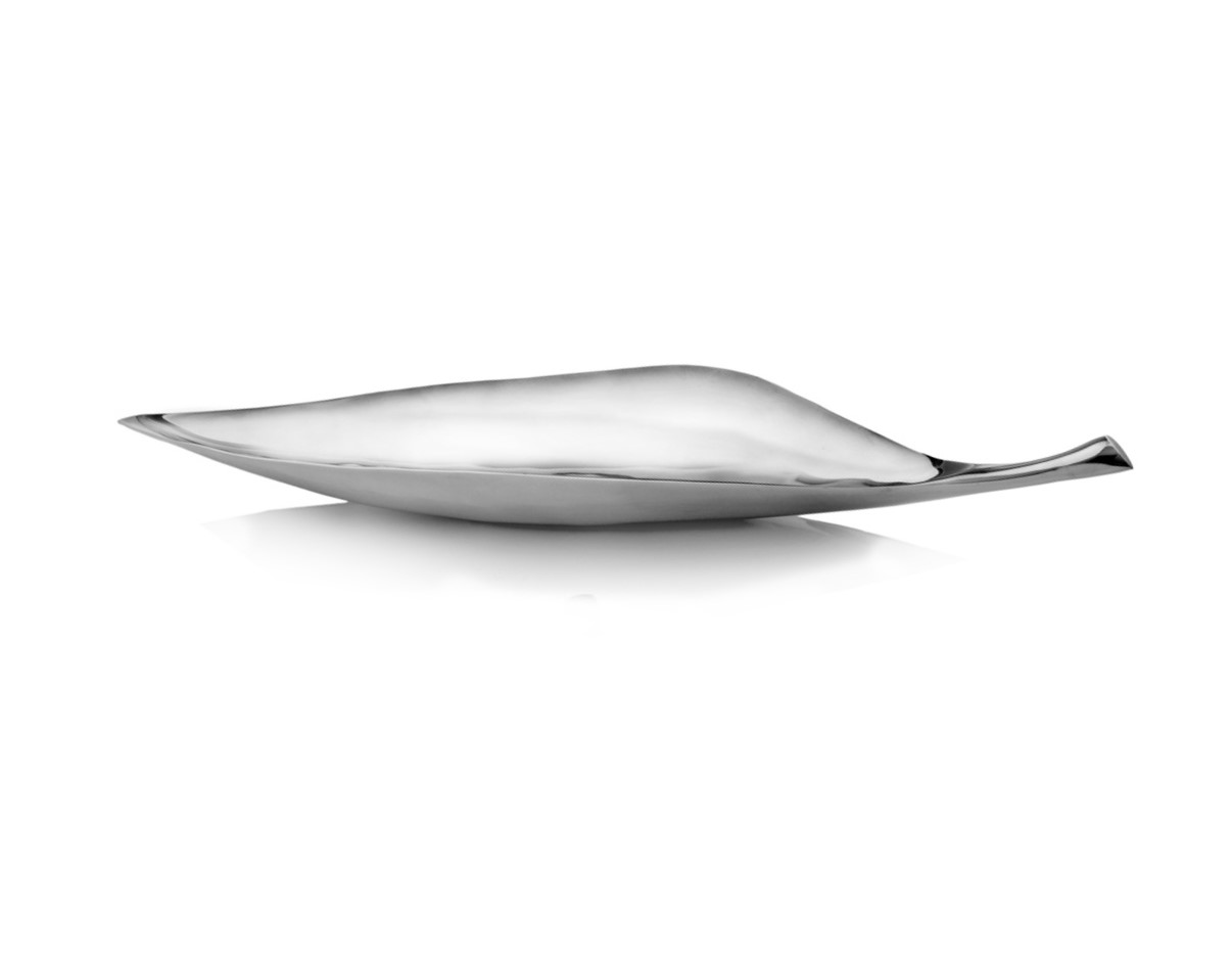 36" Silver Aluminum Leaf Shaped Centerpiece Bowl - Image 2