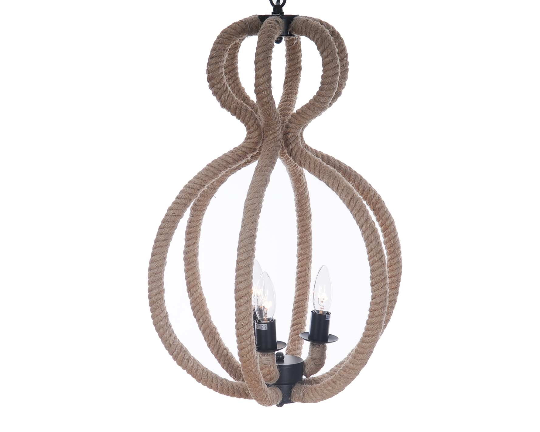 Natural and Black Iron and Rope Three Light Ceiling Light - Image 3