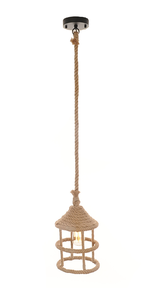 Beige and Black Iron and Rope Ceiling Light - Image 2