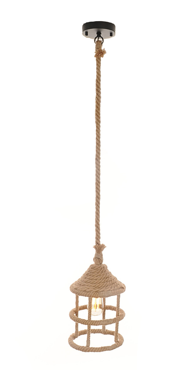 Beige and Black Iron and Rope Ceiling Light - Image 3