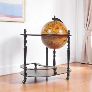 32" Brown Solid Wood Oval Rolling Bar Cart With Wine Storage