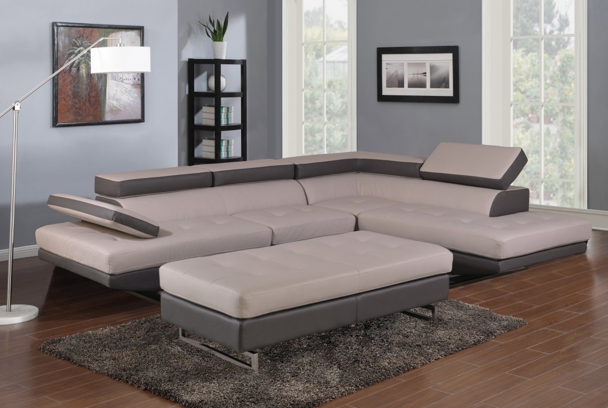 Gray Leather L Shaped Two Piece Corner Sectional - Image 9