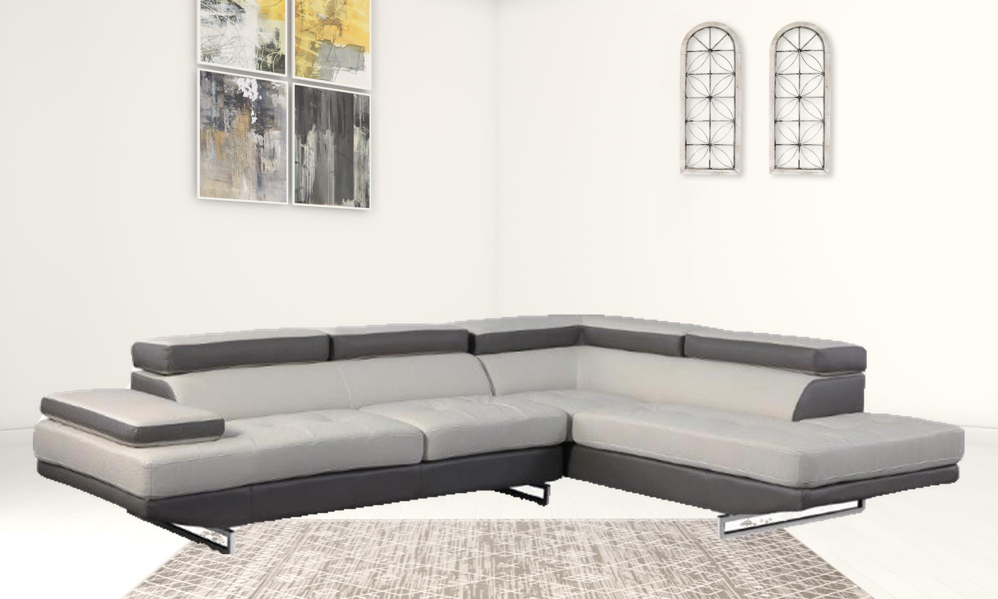 Gray Leather L Shaped Two Piece Corner Sectional - Image 2