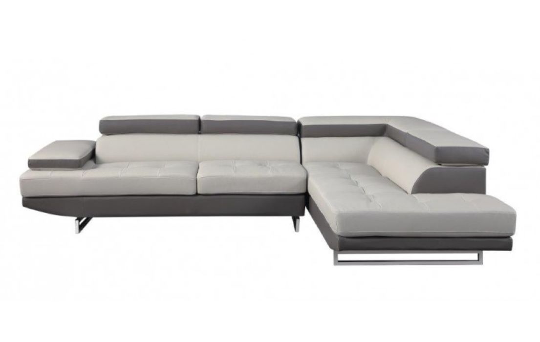 Gray Leather L Shaped Two Piece Corner Sectional - Image 6