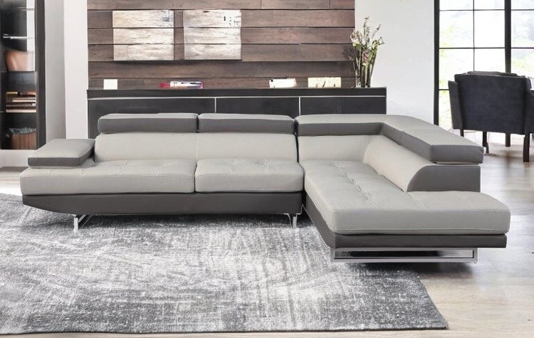 Gray Leather L Shaped Two Piece Corner Sectional - Image 3