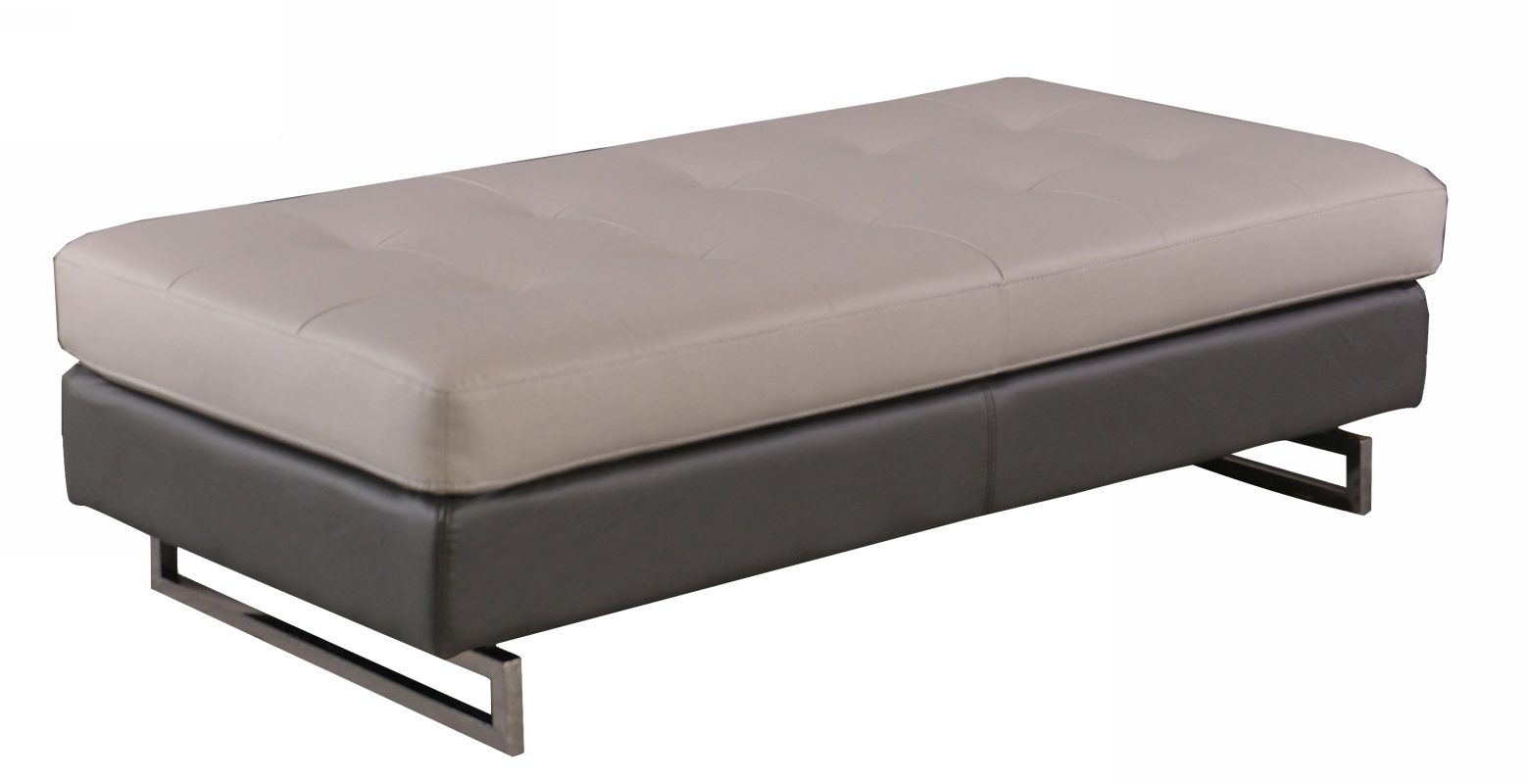 63" Taupe Brown and Silver Faux Leather Tufted Ottoman - Image 2
