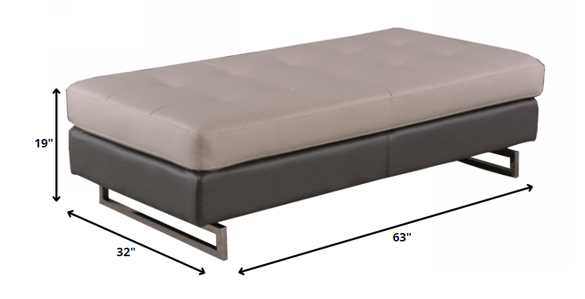 63" Taupe Brown and Silver Faux Leather Tufted Ottoman - Image 6