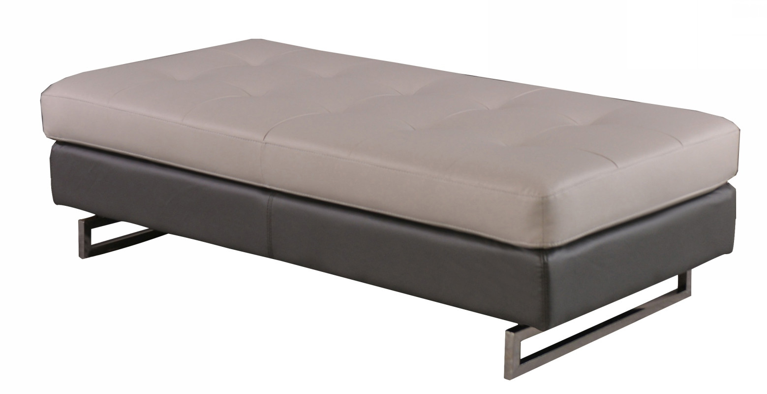 63" Taupe Brown and Silver Faux Leather Tufted Ottoman - Image 3