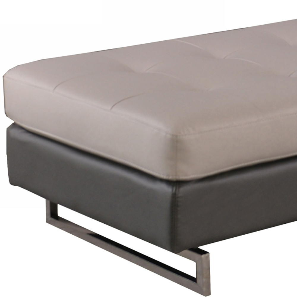 63" Taupe Brown and Silver Faux Leather Tufted Ottoman - Image 4