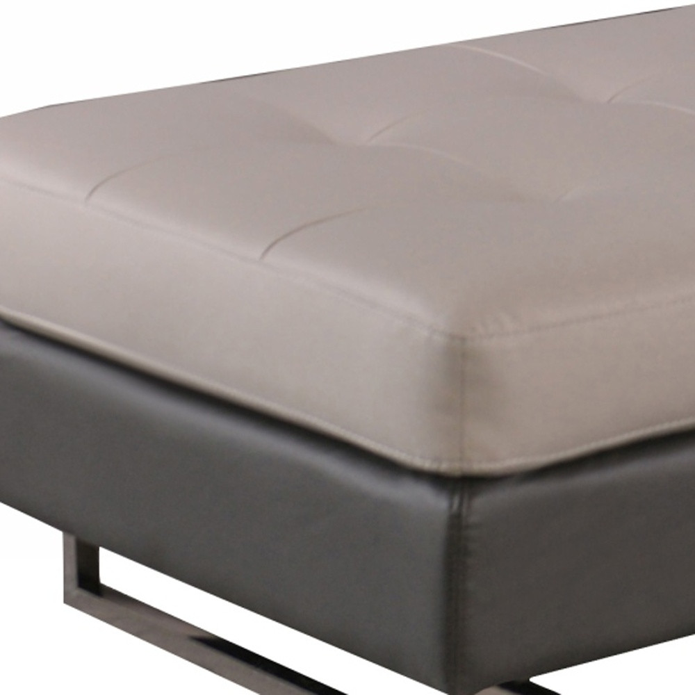 63" Taupe Brown and Silver Faux Leather Tufted Ottoman - Image 5
