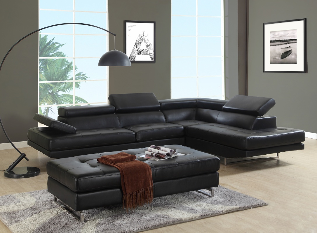 Black Leather L Shaped Two Piece Corner Sectional - Image 5