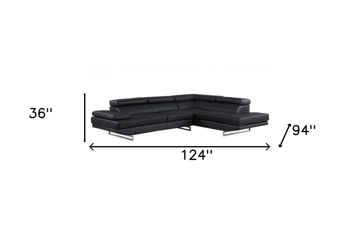 Black Leather L Shaped Two Piece Corner Sectional - Image 6